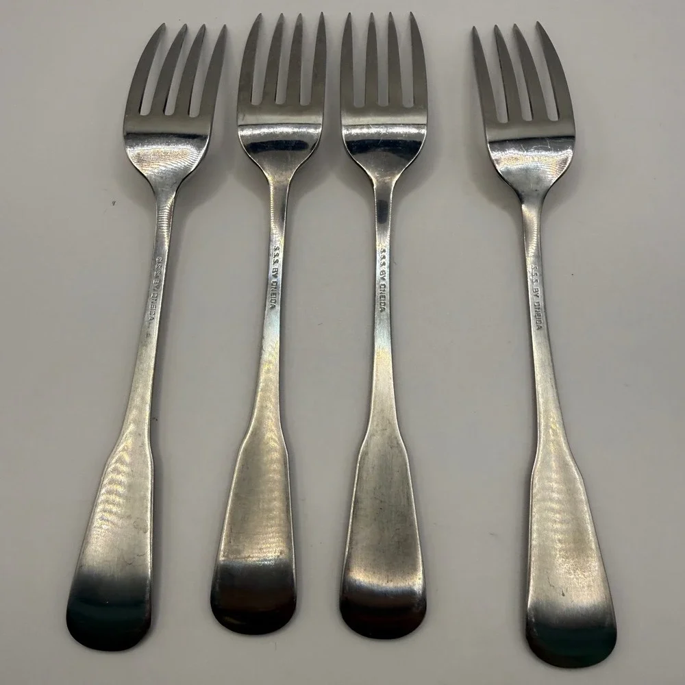 Oneida SSS Stainless Steel Dinner Forks Set of 4 Fiddle Pattern 7.5 Inch